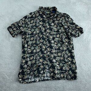 Campia Black Tropical Print Mens Short Sleeve Shirt Size L Rayon 5609